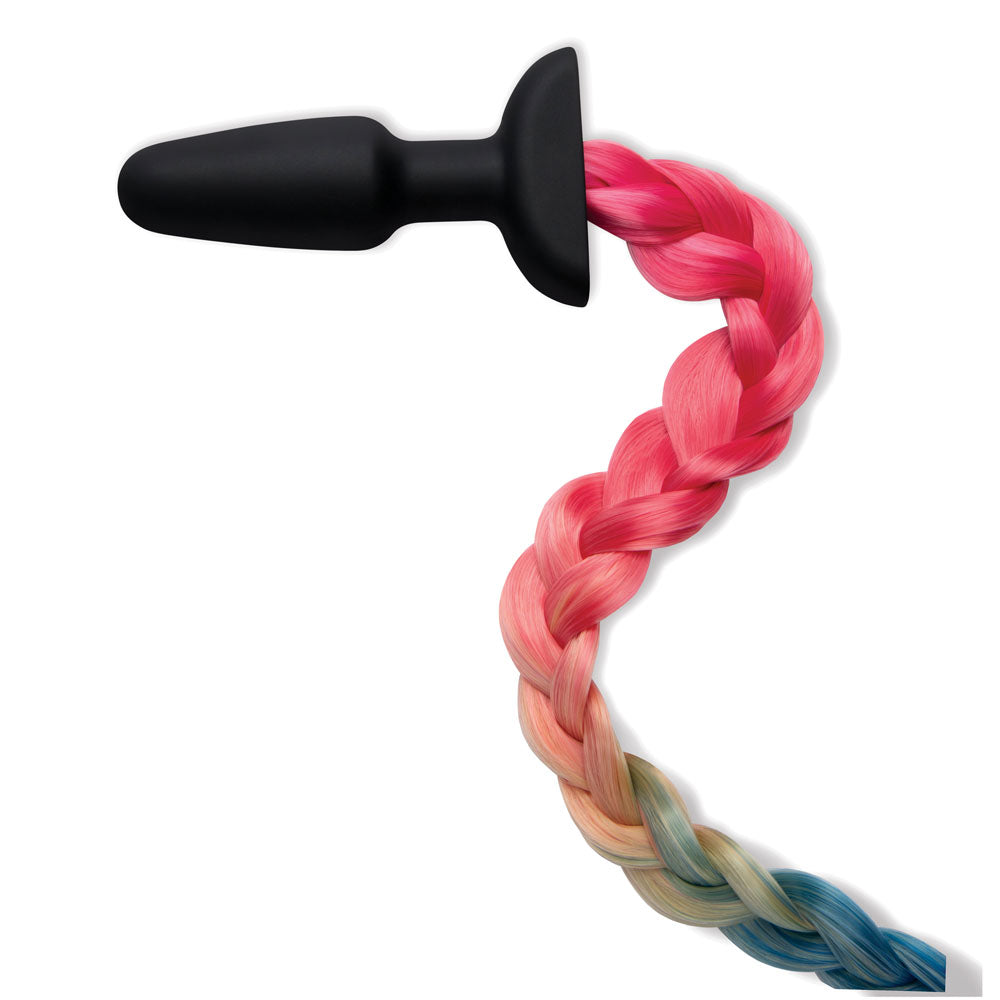 WhipSmart Furry Tales Silicone Rainbow Tail - Black 8.9 cm Butt Plug with Rainbow Tail-WS3507