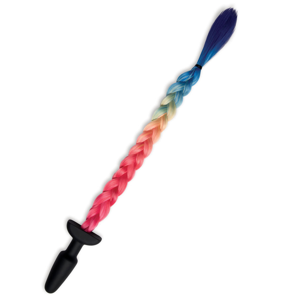 WhipSmart Furry Tales Silicone Rainbow Tail - Black 8.9 cm Butt Plug with Rainbow Tail-WS3507