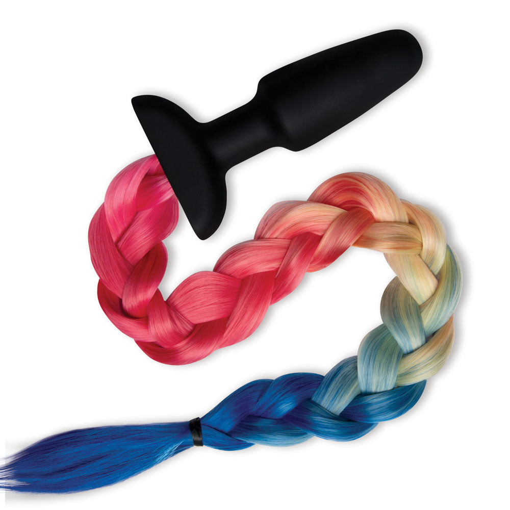 WhipSmart Furry Tales Silicone Rainbow Tail - Black 8.9 cm Butt Plug with Rainbow Tail-WS3507