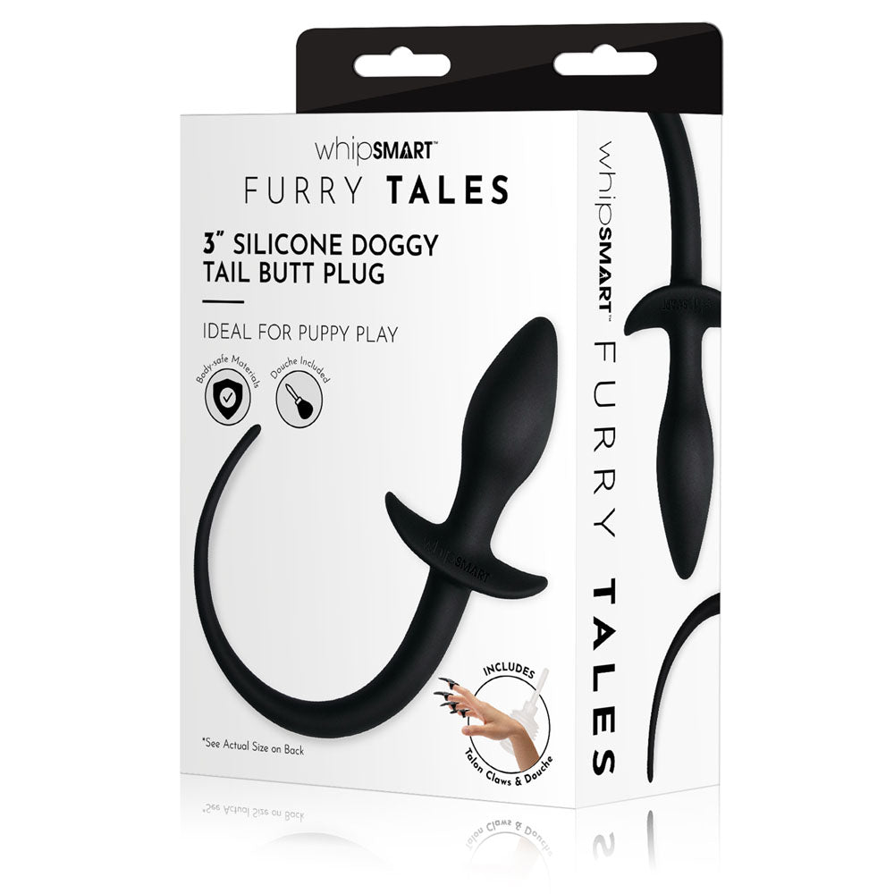 WhipSmart Furry Tales 3 Silicone Doggy Tail Butt Plug - Black 7.6 cm Butt Plug with Doggy Tail-WS3508