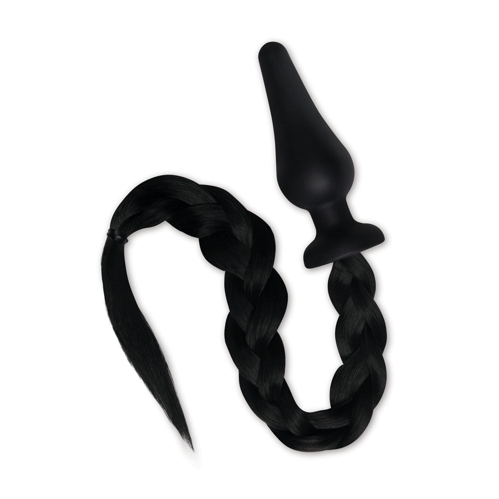 WhipSmart Furry Tales 4 Inch Silicone Pony Tail Butt Plug - Black 10.1 cm Butt Plug with Black Pony Tail-WS3510