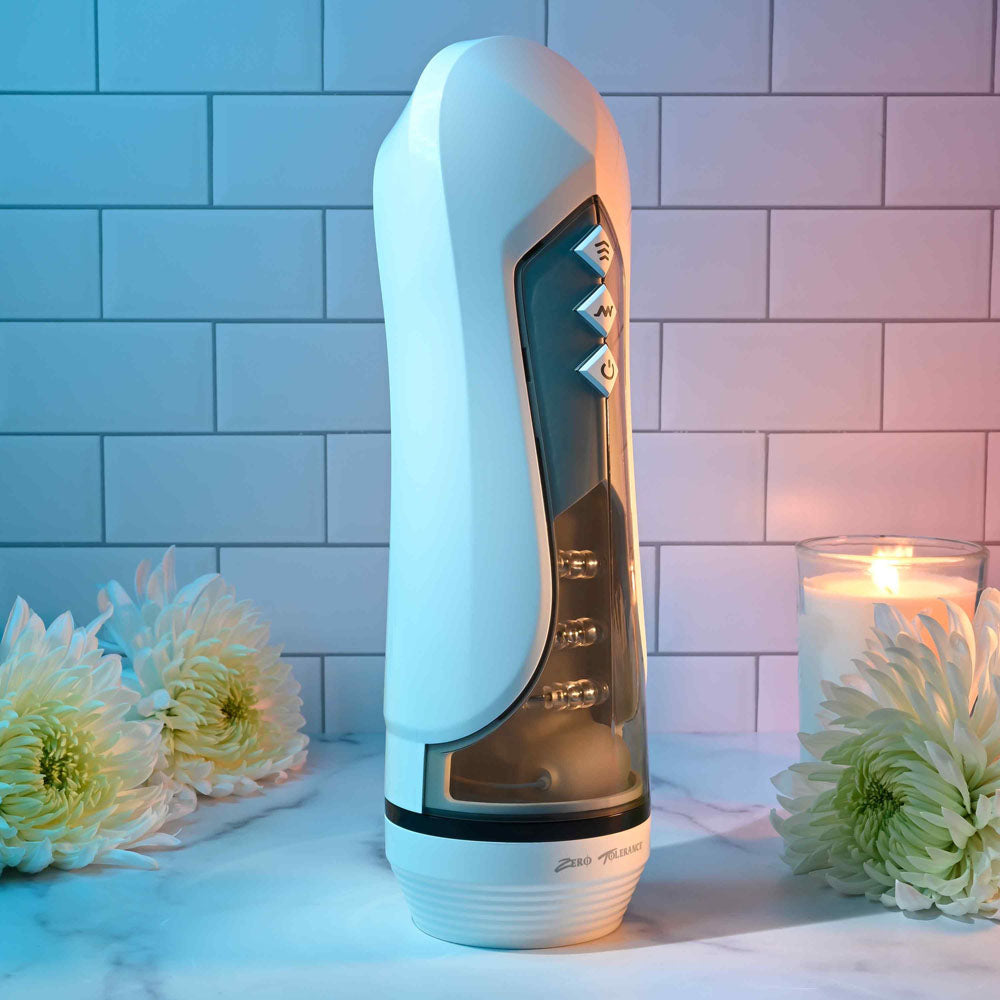 Zero Tolerance STROKING BUDDY - White USB Rechargeable Vibrating & Thrusting Stroker-ZE-RS-2833-2