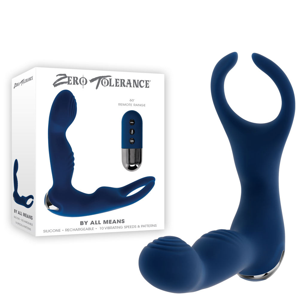 Zero Tolerance BY ALL MEANS - Blue 13.4 cm USB Rechargeable Prostate Massager with Cock Ring-ZE-RS-5124-2