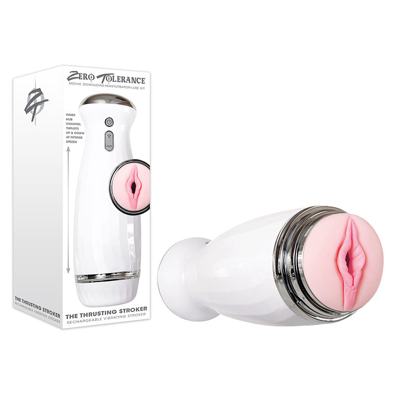 Zero Tolerance The Thrusting Stroker - White USB Rechargeable Thrusting Masturbator-ZE-RS-5583-2