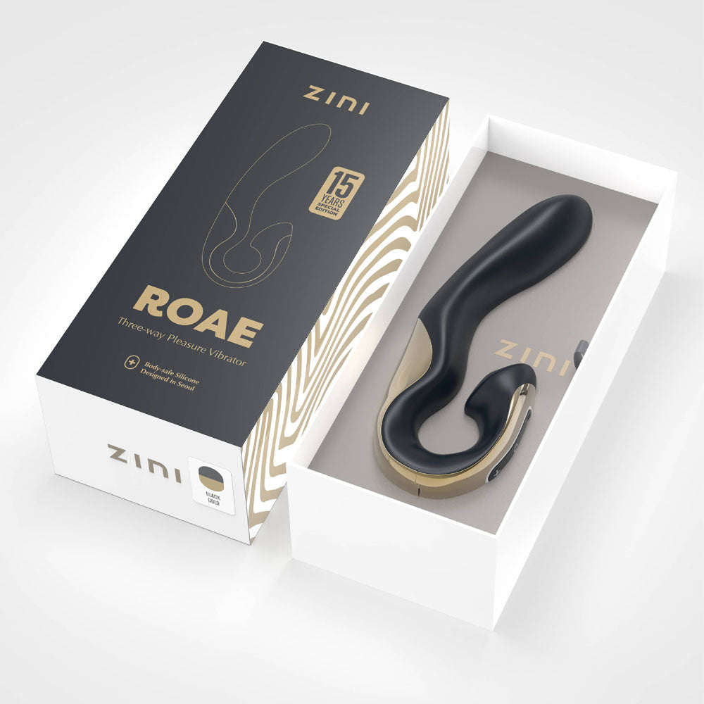 Zini Roae Special Edition - Black/Gold - Black/Gold 19.5 cm USB Rechargeable Vibrator-ZV011