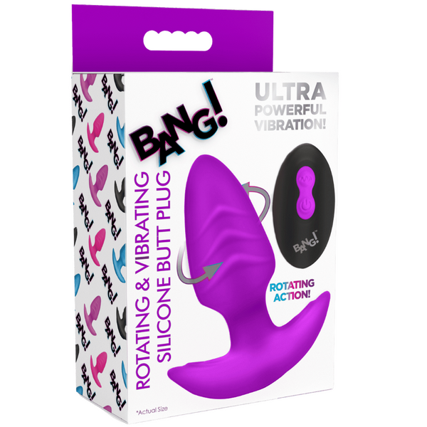 Rotating & Vibrating Silicone Butt Plug w/ Remote (Purple)