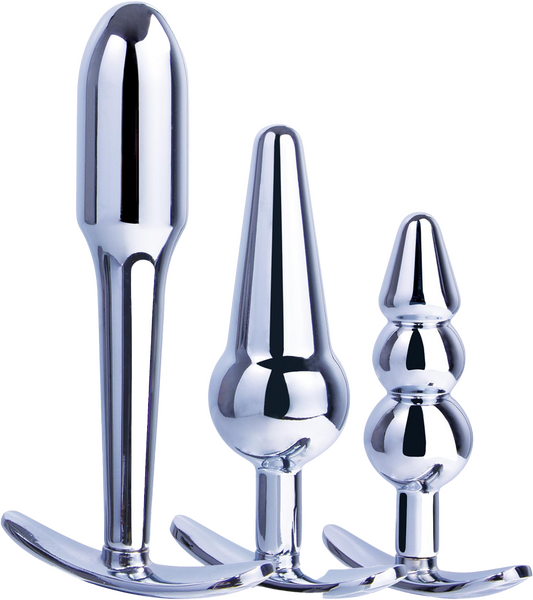 3 in 1 Metal Butt Plug Kit Set (Chrome)