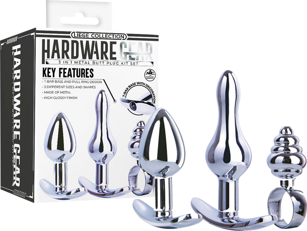 3 in 1 Metal Butt Plug Kit Set (Chrome)