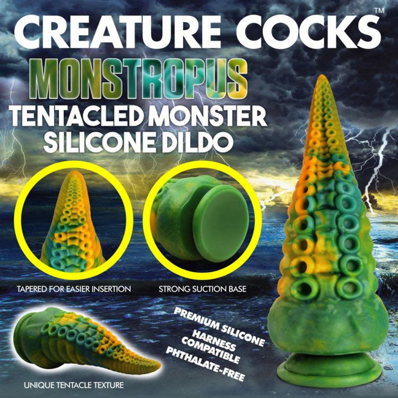 Creature Cocks Monstropus Tentacled Monster Silicone Dildo - Green/Yellow 21.6 cm Fantasy Dildo