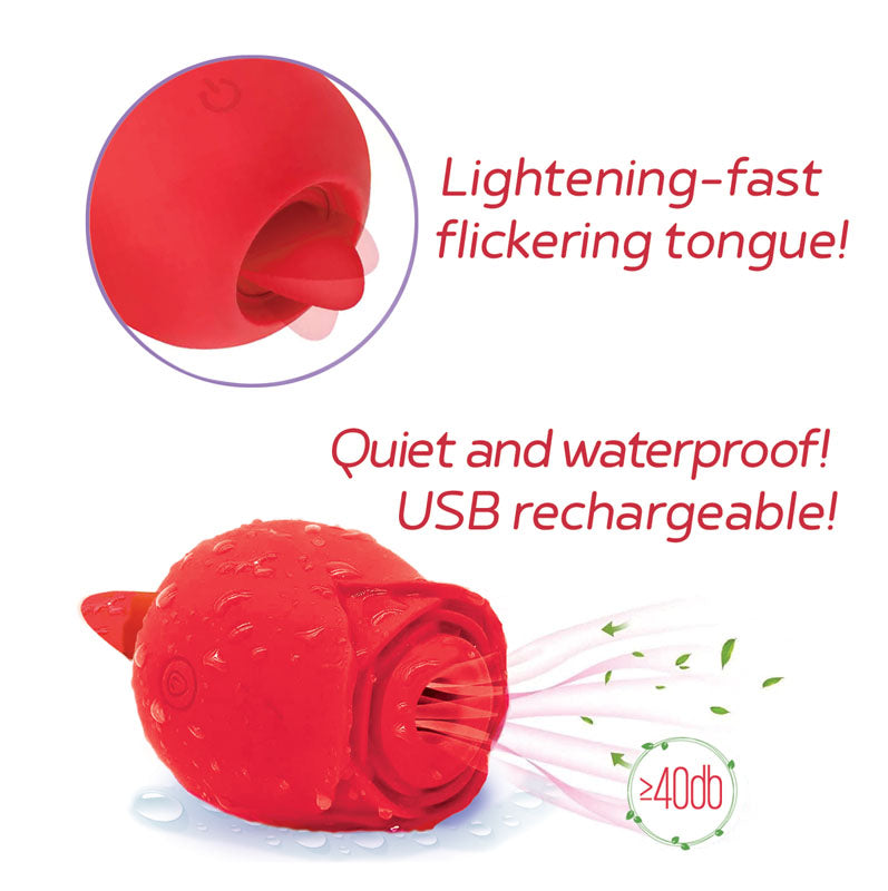 Wild Rose Sucking & Licking - Red USB Rechargeable Air Pulse & Flicking Stimulator