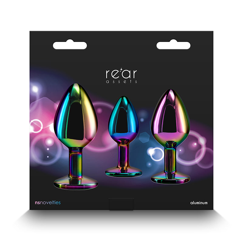 Rear Assets Trainer Kit - Multicolour - Rainbow - Multi Coloured Metallic Butt Plugs with Rainbow Gems - Set of 3 Sizes