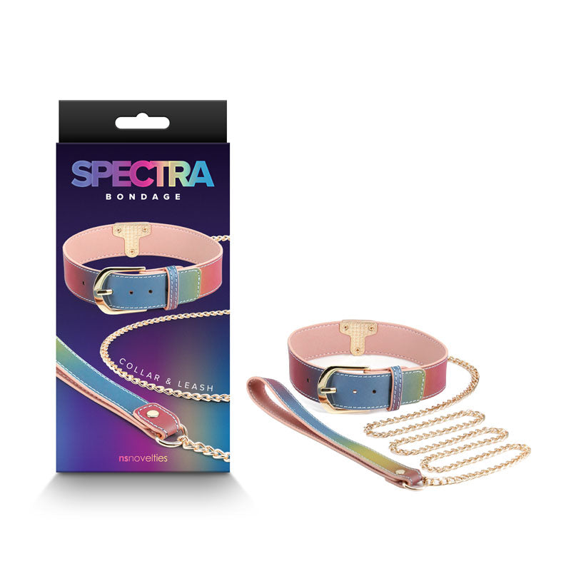 Spectra Bondage Collar & Leash - Rainbow - Fetish - (nsn-1311-02)