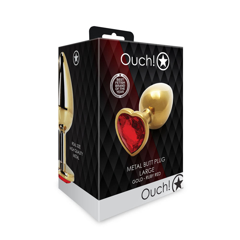 OUCH! Heart Gem Gold Butt Plug - Large-(ou807gld)