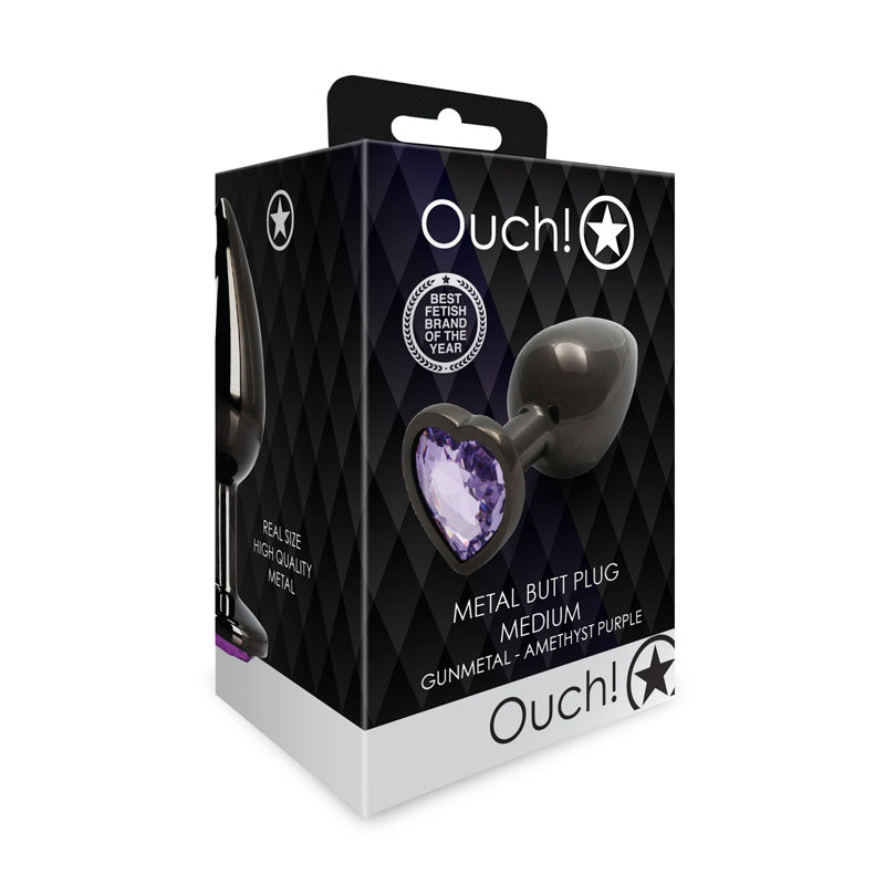 OUCH! Heart Gem Gunmetal Butt Plug - Medium-(ou812gun)