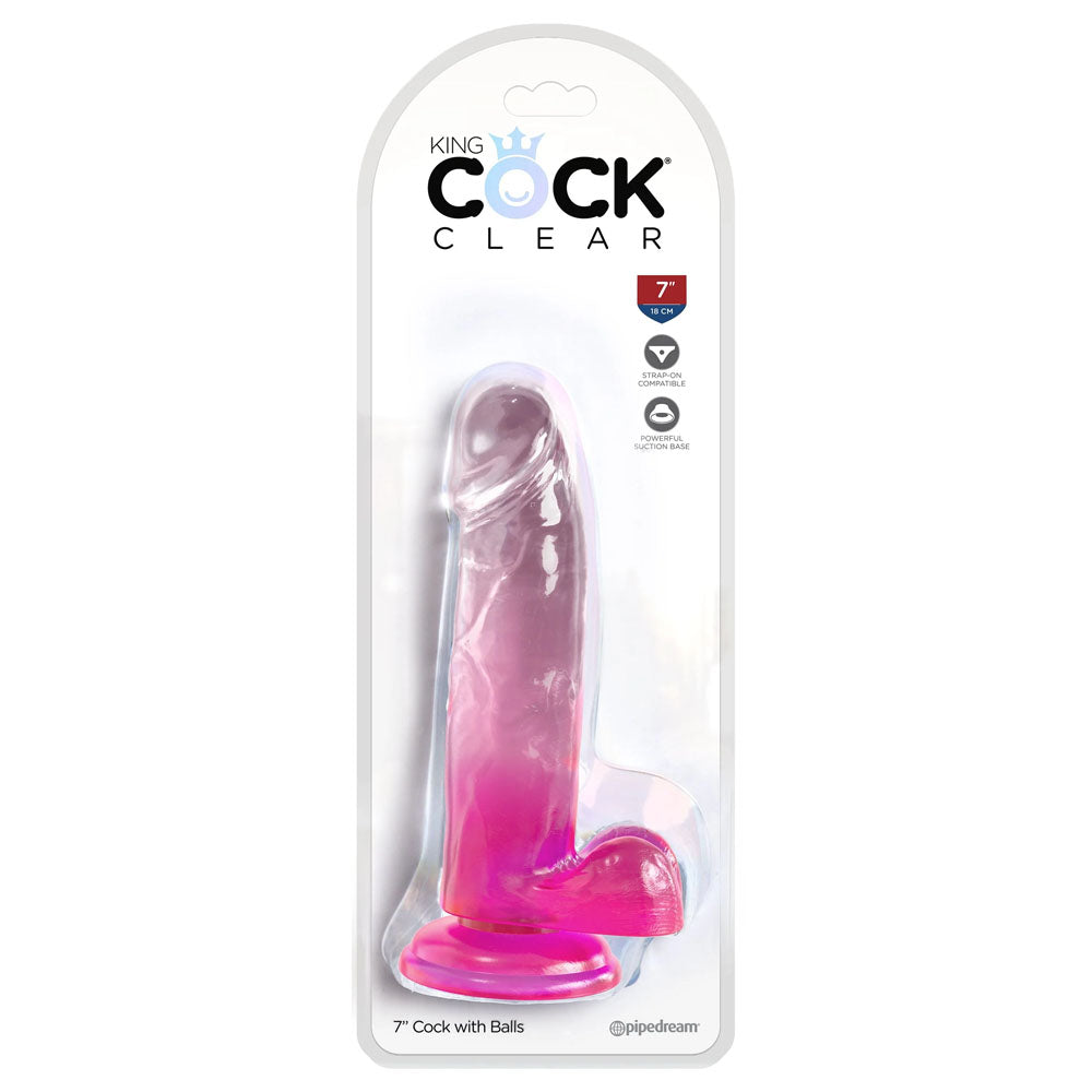 King Cock Clear 7'' Cock with Balls - Pink-(pd5754-11)