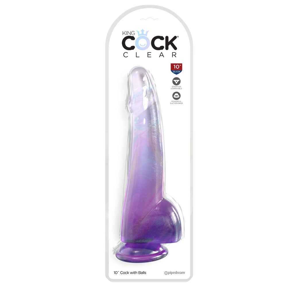 King Cock Clear 10'' Cock with Balls - Purple-(pd5761-12)