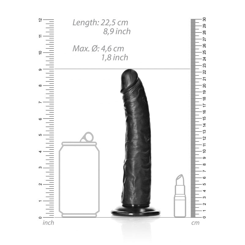 REALROCK Realistic Slim Dildo with Suction Cup - 20.5cm-(rea115blk)