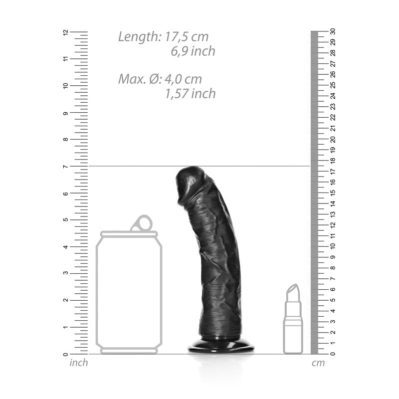 REALROCK Realistic Regular Curved Dildo with Suction Cup - 15.5 cm-(rea116blk)