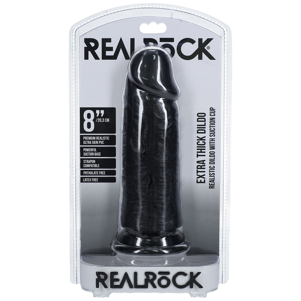 REALROCK 20cm Extra Thick Dildo - Black-(rea172blk)