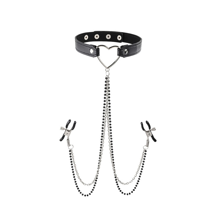 Sex & Mischief Amor Collar with Nipple Clamps-(ss09834)